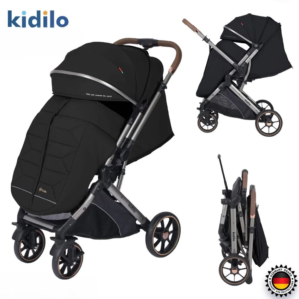 Kidilo – Poussette réversible noir +cash