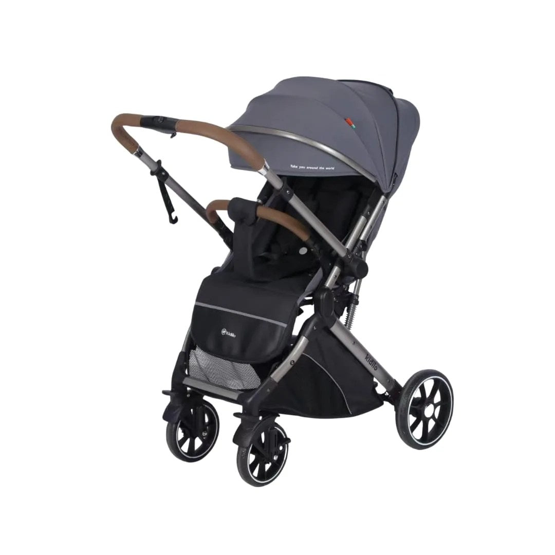 Kidilo – Poussette réversible gris +cash