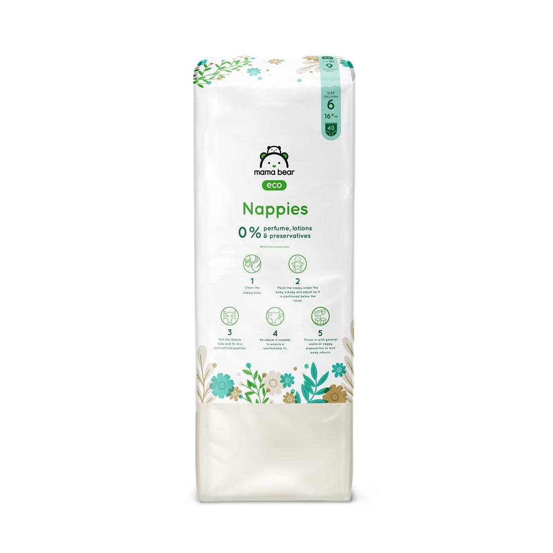 Mama Bear Couches bébé Écologiques Ultra Absorbantes Taille 6 (16+ kg) 40 couches
