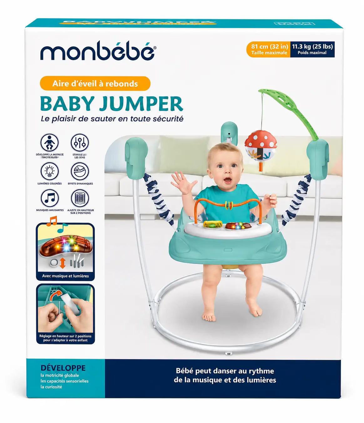 Monbébé Baby Jumper – Aire d’éveil à rebonds avec Jaune