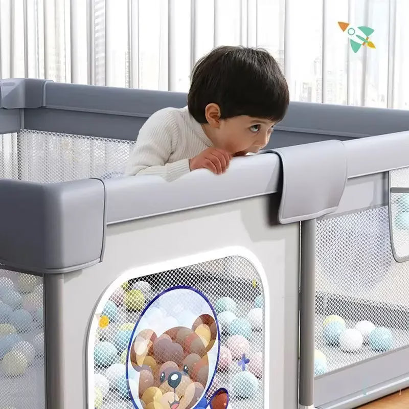 Parc de jeux bébé pliable 200 x 180 x 65 cm Gris avec tapis et balles