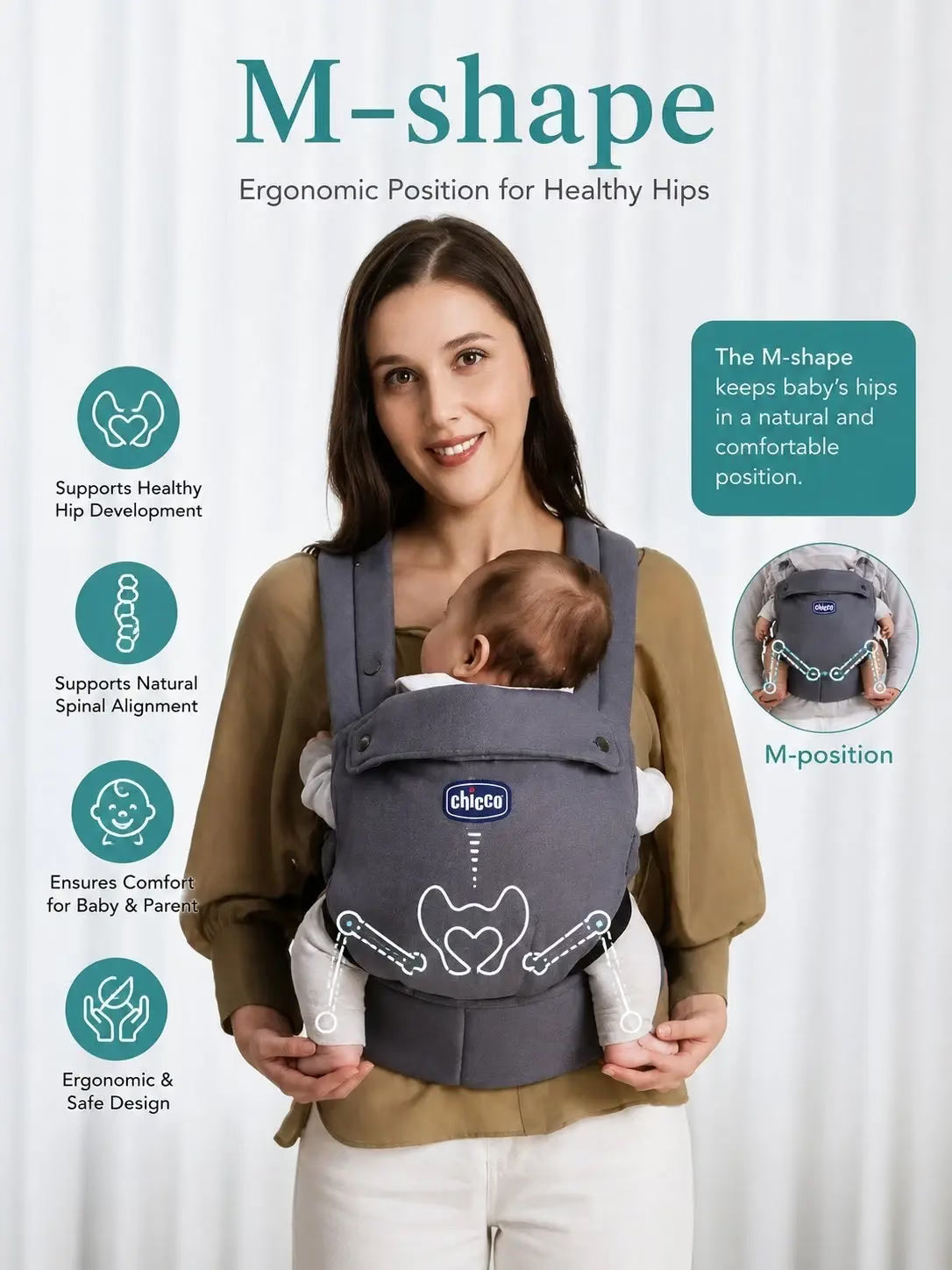 Porte-bébé Chicco 0m+ – Ergonomique et Pratique – Gris