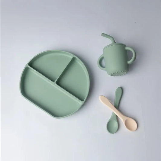 YUMMY Set de Comida de Silicona 6M+ – Verde Pastel