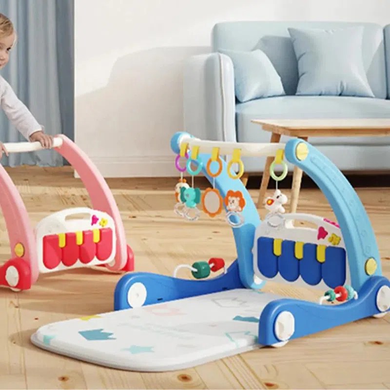 Tapis d’éveil avec un piano & Trotteur 2en1 – Bleu – Huanger