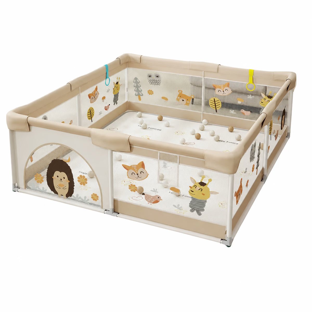 Parc de jeux bébé pliable 200cm x180 cm Beige avec tapis et balles