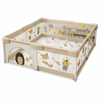 Parc de jeux bébé pliable 200cm x180 cm Beige avec tapis et balles